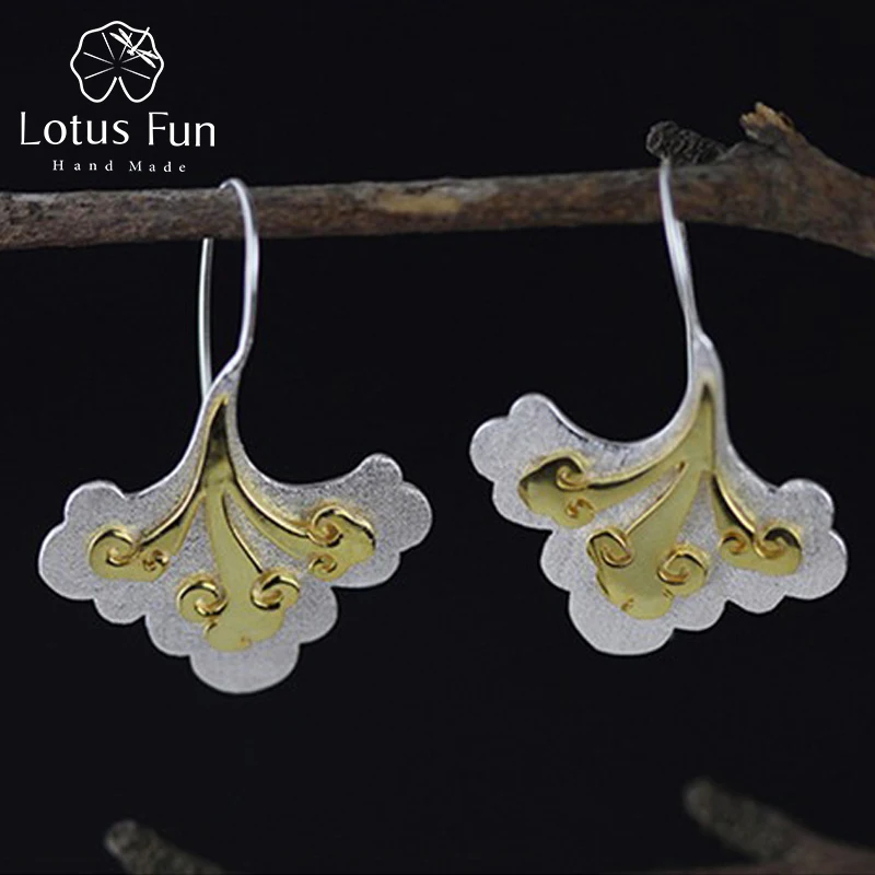 

Lotus Fun Real 925 Sterling Silver Natural Original Handmade Fine Jewelry Vintage Unique Cloud Dangle Earrings for Women Brinco