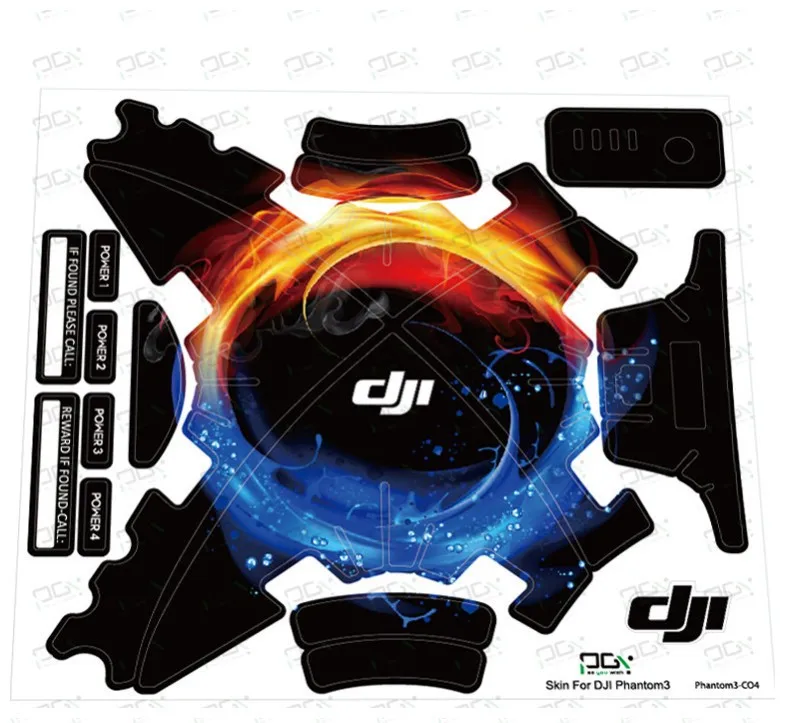 PGY DJI Phantom 3 Accessories Phantom3 Stickers 3M Graphic Wrap Skin Skins Decals Quadcopter Drone Parts