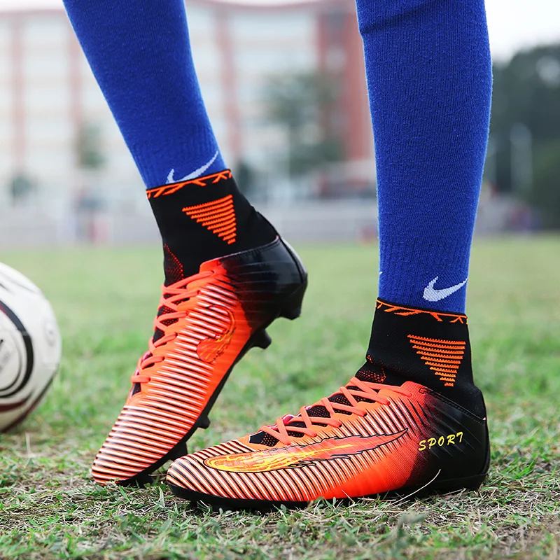 Мужские футбольные бутсы de soccer Spike с высокими лодыжками детские носок шипами