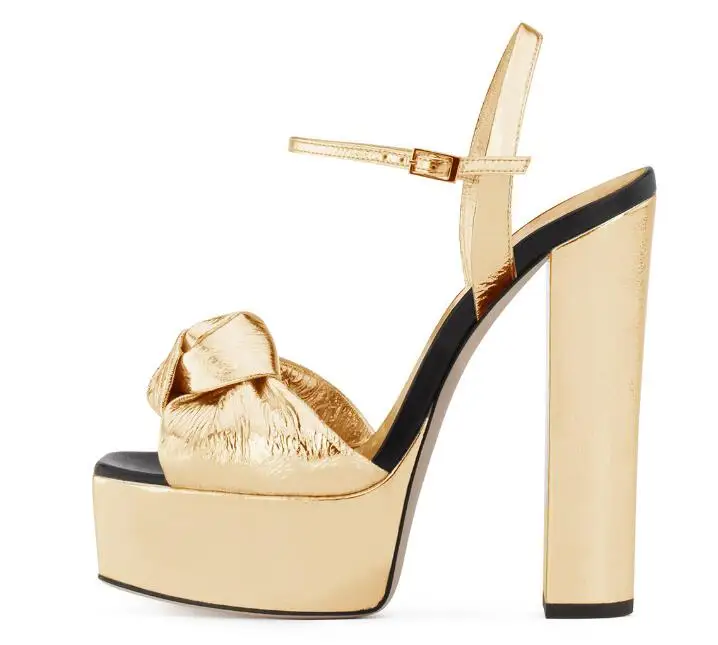 Carpaton Summer New women's gold waterproof platform bow tie decoration thick high heel sandals 