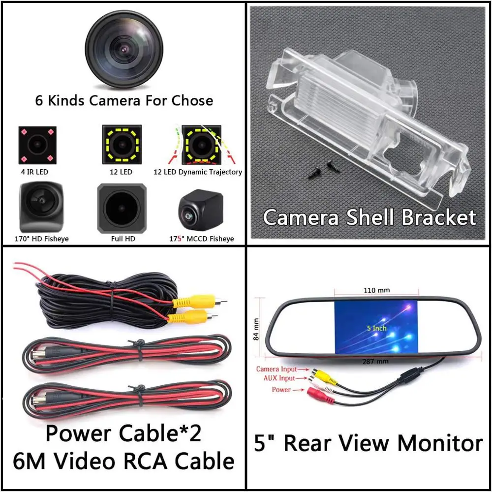 175 градусов 1080P рыбий глаз задний вид автомобиля камера для Kia K2 Rio седан хэтчбек Ceed hyundai Accent Solaris Verna Sonata - Название цвета: Camera 5 inch Mirror