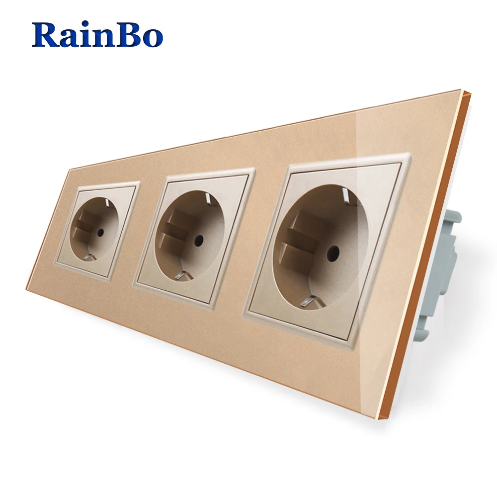 RainBo производитель настенная розетка стандарта ЕС стекло Панель AC 110 ~ 250V 16A 222*80 мм
