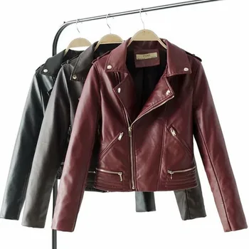 

2020 New Design Brand Loose PU Faux Leather Jacket Women Classic Moto Biker Jacket Ladies Coat Plus Size Outerwear Black Red
