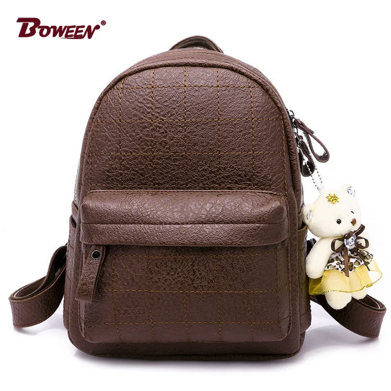 

soft pu leather women backpack for girls small Fashion plaid back pack Female shoulder bag black back bag mochilas mujer 2018