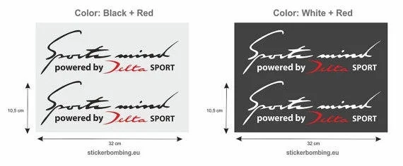 

For x2 Stickers set for Lancia Delta - "Sport mind Powered by Delta"