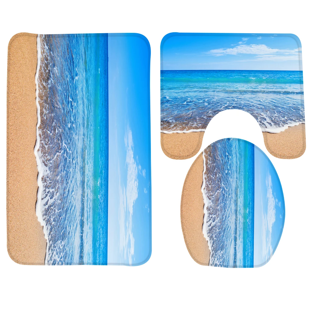 3pcs Bathroom Mat Set Beach Blue Sea Ocean Sky Pattern ...