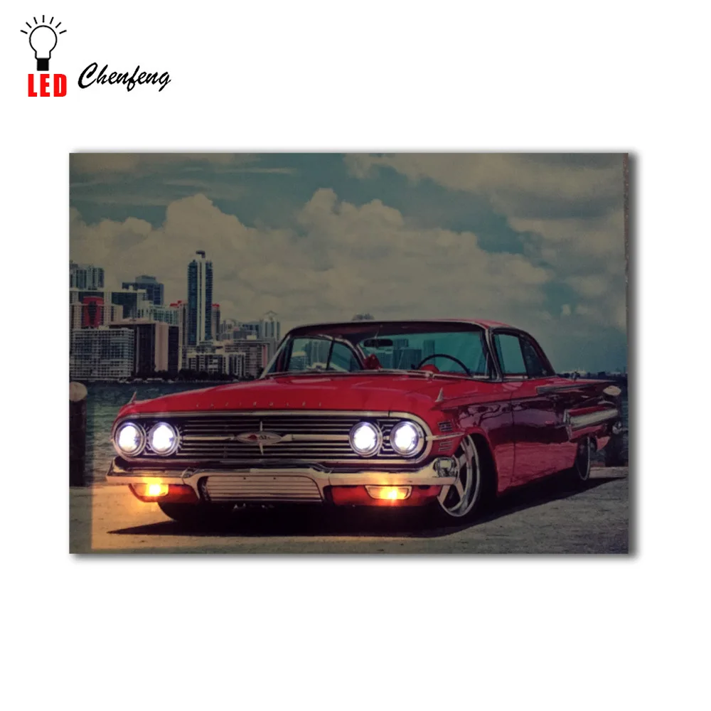 Kaufen Retro sport auto Chevrolet Impala 1960 S mit SRT wand bild licht up led leinwand drucken kunst gerahmte malerei hause dekorative geschenk