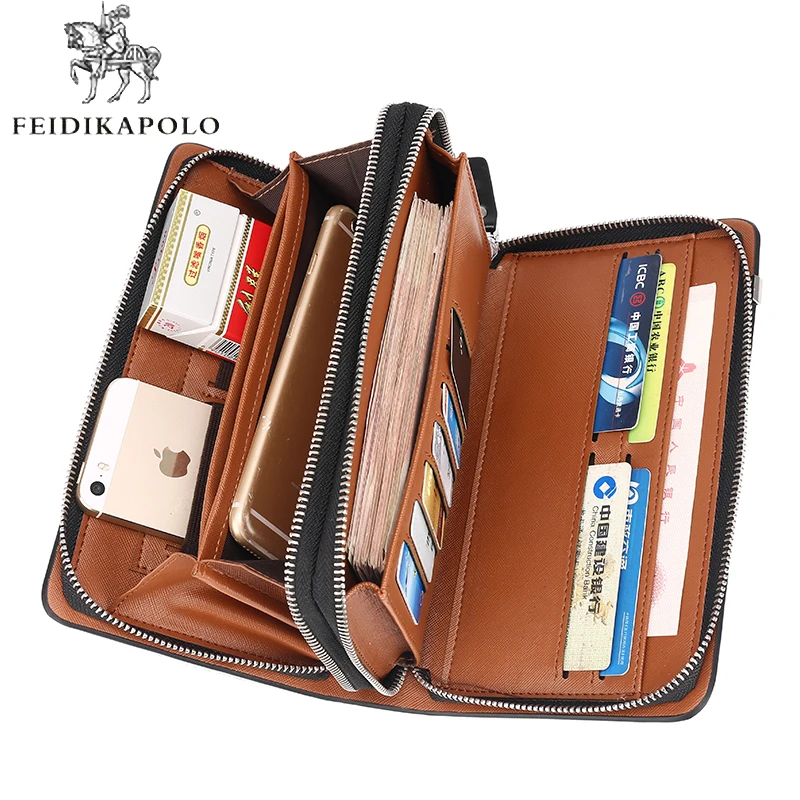 Business Men Long Wallet Designer Double Zipper Leather Male Purse Brand Mens Clutch Handy Bag Luxury Wallets carteira Masculina