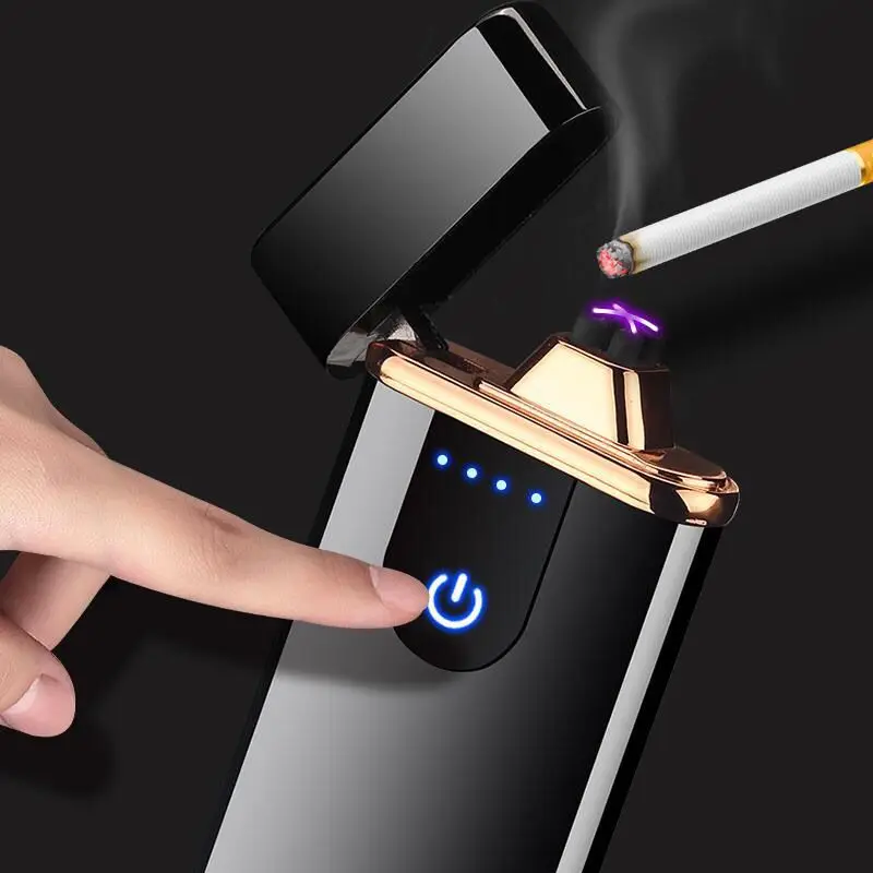 

New USB Charging Dual Arc Electric Windproof Plasma Eletronic Pulse Touch Sensitive Switch Lighter Cigarettes for Smoking Ciga