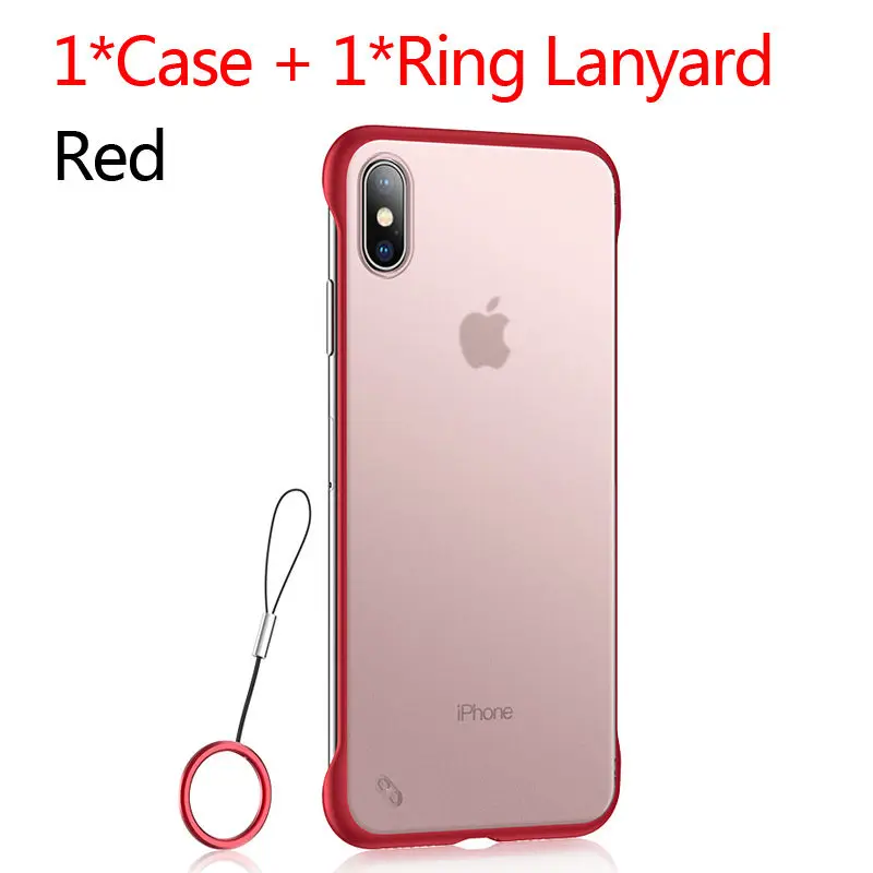 Red Case and ring Прозрачный Бескаркасный с кольцом на палец чехол для телефона для iPhone 11 X XR XS Max 6 6s 7 8 Plus ультратонкий жесткий чехол из поликарбоната - Цвет: Red Case and ring