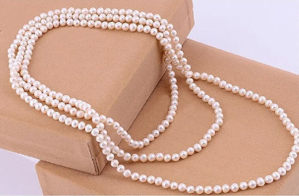 

free shipping GENUINE AA 8-9 MM WHITE AKOYA PEARL NECKLACE 54" r a()