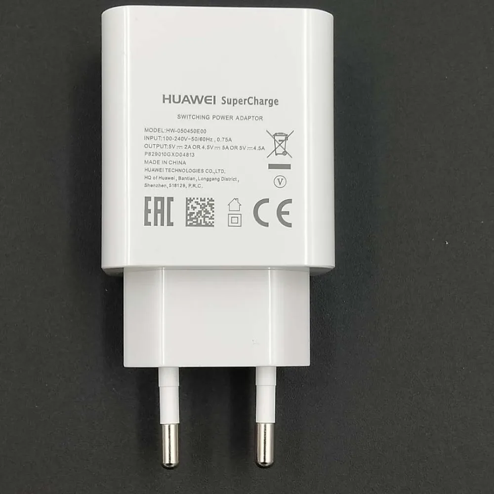 EU charger huawei 5V 4.5A USB Supercharge быстрое зарядное устройство 22,5 w адаптер 5A type C кабель для mate 20 X P30 P20 Pro P10 Plus mate 9 10 - Тип штекера: EU charger