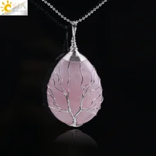 CSJA проволочная обернутая Древо жизни ожерелья подвески из натурального камня в форме капли воды хрустальные бусины для женщин ювелирные изделия ручной работы F352