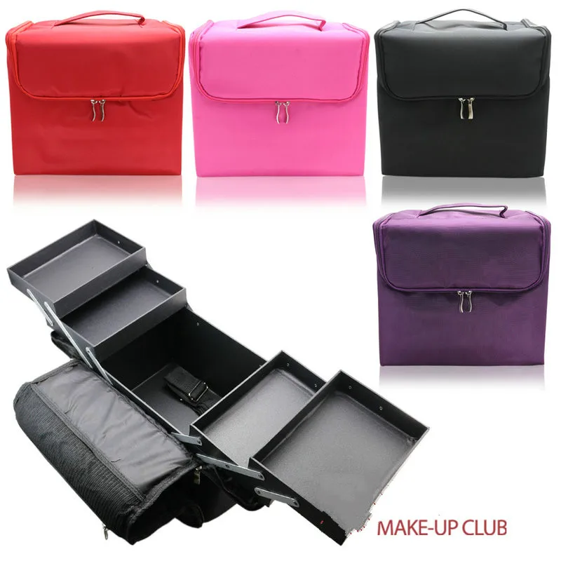 

2017 Woman Nylon Makeup Bag Travel Beauty Box Toiletry Beauty Box with Inner Tray Multifunction Three Colors