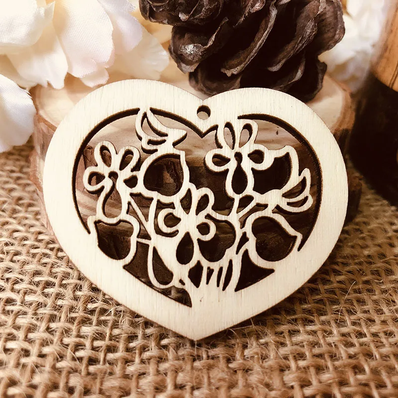 wood hollowed flower heart wedding tag (3)
