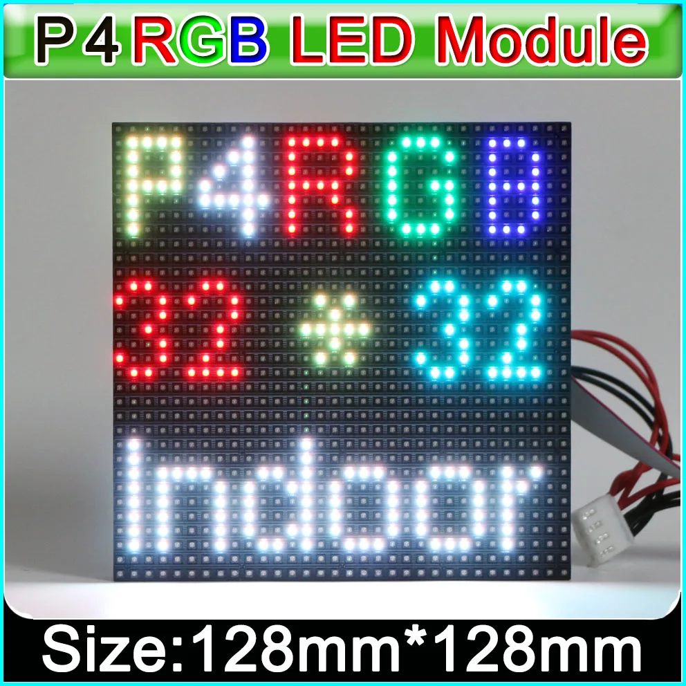 

Indoor full color P4 LED module,SMD RGB HD LED display module,128mm*128mm 1/16 scan, 32 * 32 pixel, Full color LED panel