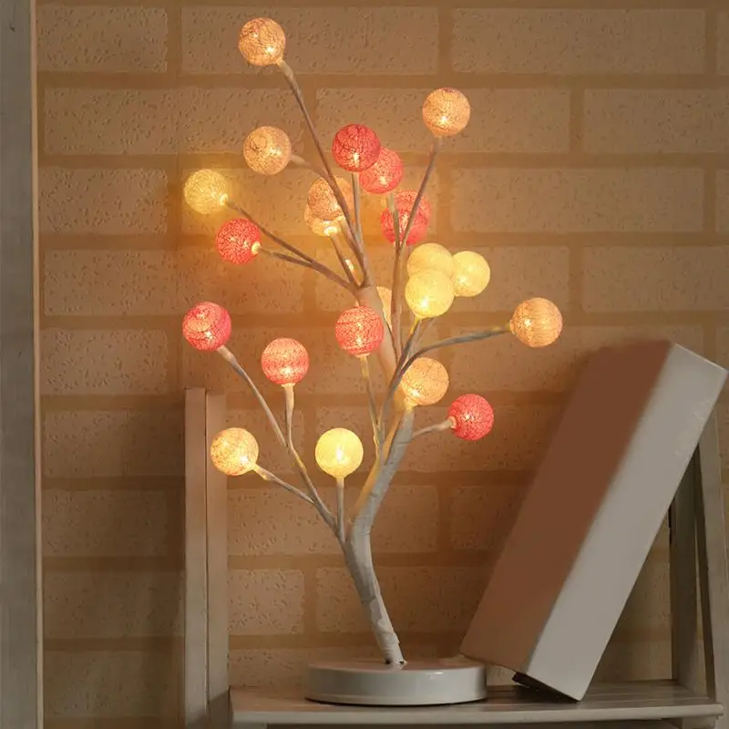 

Potted Tree Shape Light christmas festival Desktop Bedroom Home Night 24LEDs Decorative Cotton Ball Lamp Warm white colorful#