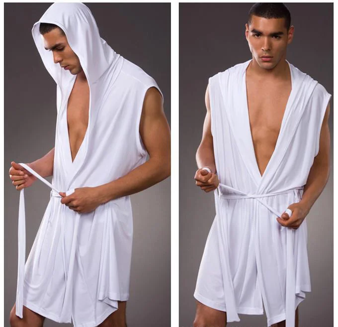 Для мужчин одеяния удобные повседневные халаты без рукавов вискоза пикантные с капюшоном домашний халат Мужская сексуальная пижама одежда для отдыха
