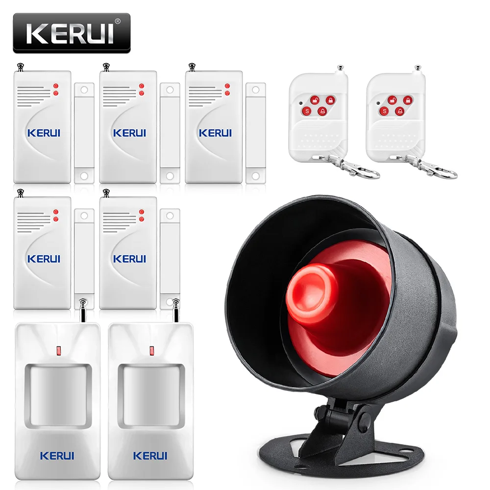 KERUI barato sistema de alarma antirrobo inalámbrico altavoz de sirena Local seguridad alarma hogar Detector de movimiento ventana Sensor de puerta DIY Kit