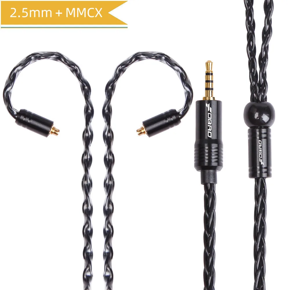 FDBRO 8 core MMCX IE80 A2DC IM 2pin наушники кабель 2,5/3,5/4,4 мм с серебряным покрытием гарнитуры аудио провода LS50 LS70 LS200 LS30 - Цвет: black 2.5mm MMCX