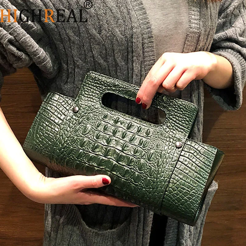 HIGHREAL Female Clutch Bag Crocodile Pattern Cowhide Leather Women Envelope Evening Party Messenger Bags Drop Shipping | Багаж и сумки