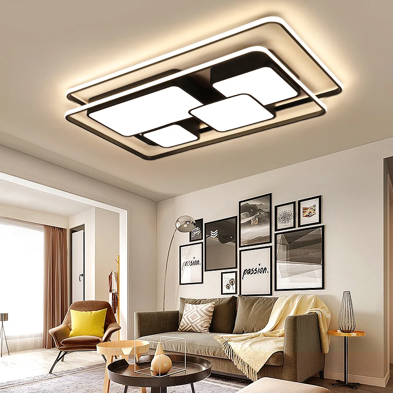 

LICAN Modern LED Ceiling Lights for Living room Bedroom Rectangle Black White LED ceiling lamp for children study room