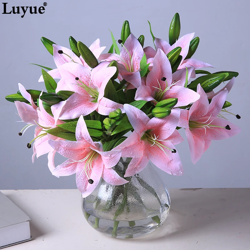 

Luyue 11Pcs Artificial Lily Wedding Decoration Flower Lifelike Flower bud PU foam flowers High quality elastic Flowers branch