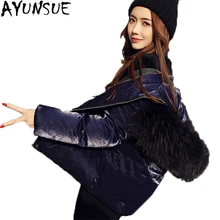 AYUNSUE модный короткий приталенный женский пуховик с капюшоном из натурального меха енота, женские белые пуховые пальто Abrigo Mujer ST153