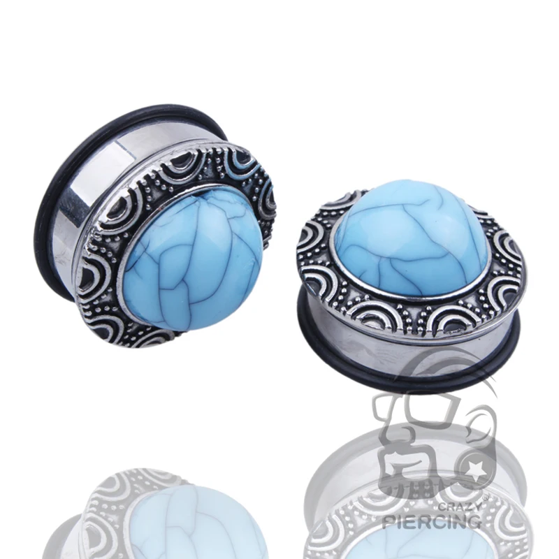 Синий основной камень уплотнительное кольцо затычка для ушей туннель пирсинг для ушей, тела ювелирные изделия 6-25 мм Нержавеющая сталь украшение-серьга для тела