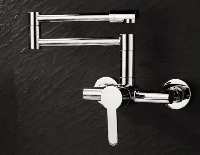 Brass Chrome Finish Extended Hot and Cold Kitchen Sink Mixer Tap Wall