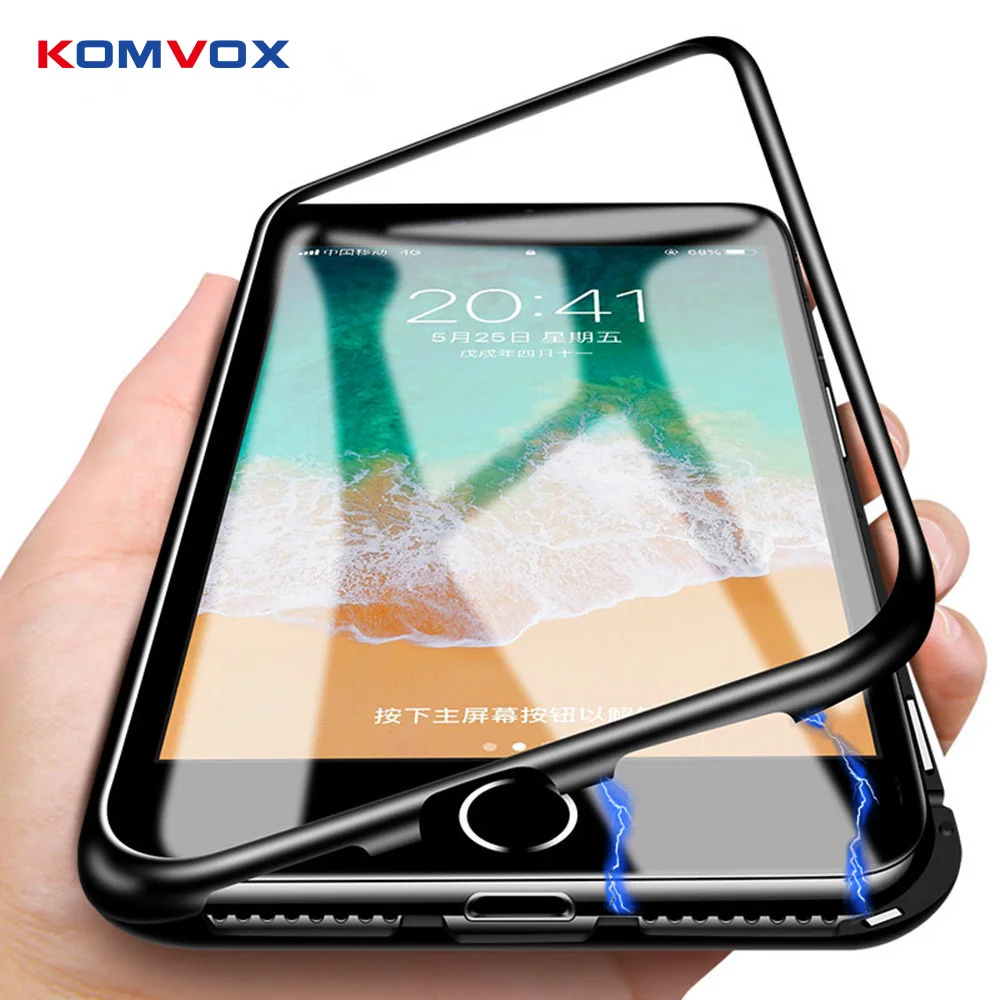 Магнитный адсорбционный флип-чехол для телефона iPhone X 7 8 металлический магнит