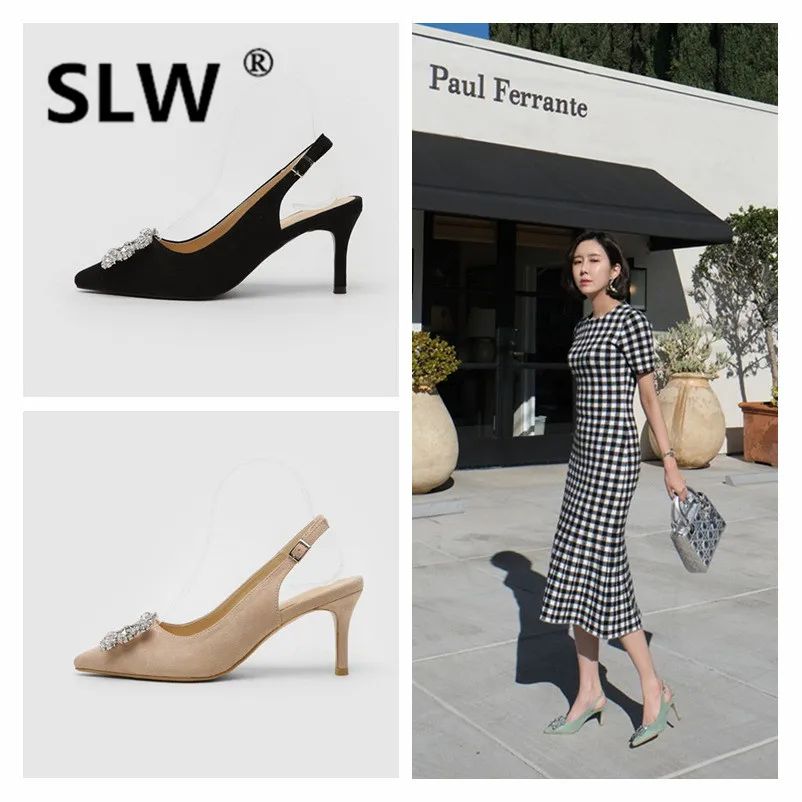 Rubber Single cusp shoe Buckle Strap Flock cut out spring Sexy Shallow pumps korean style sandals High PU block heel shoes