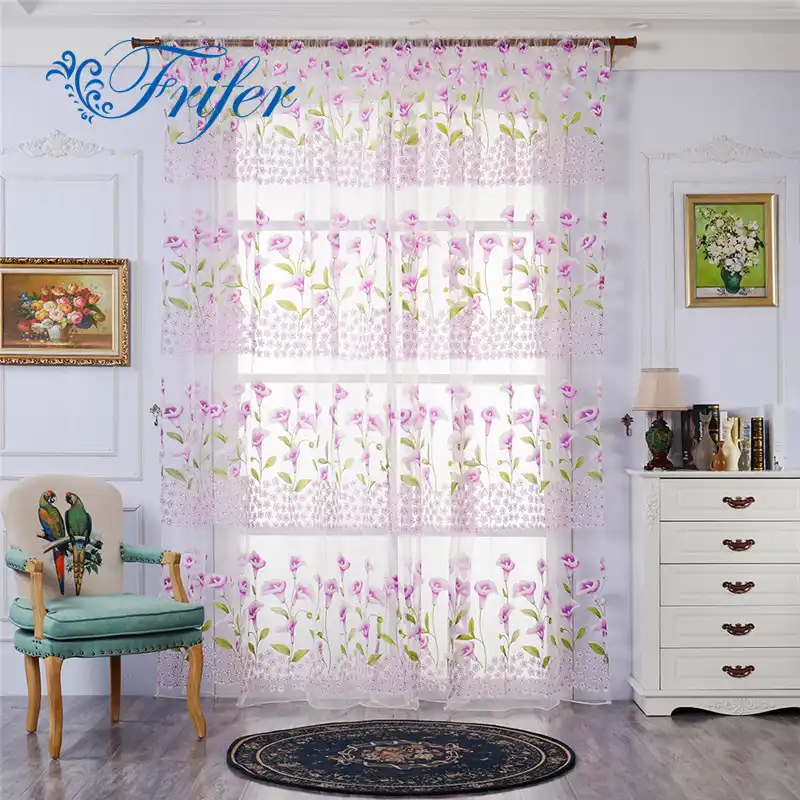 Floral Home Fabric Sheer Tulle Curtains For Living Room Children