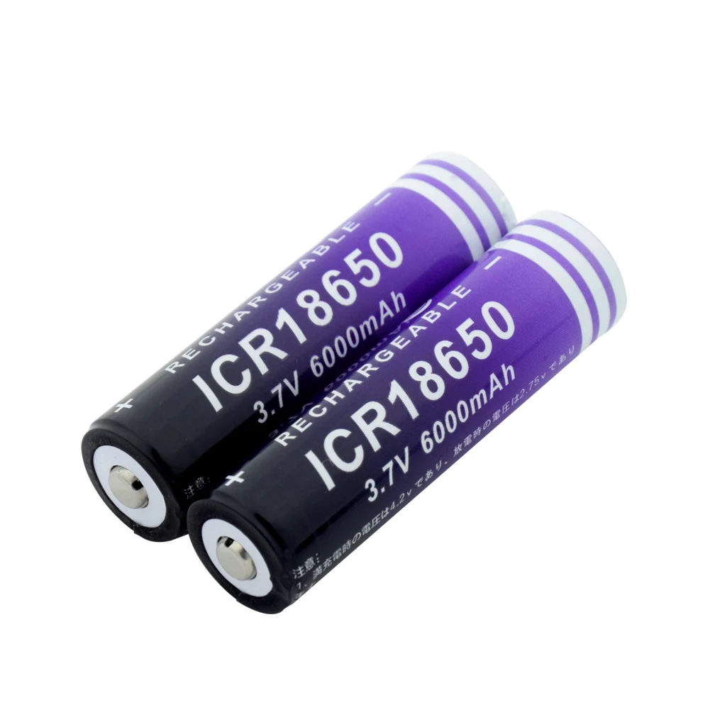 18650 Батарея 3,7 V 6000mAh ICR 18650 перезаряжаемая литий-ионная батарея для светодиодного фонарика, фонарь, мини-вентилятор, литий-ионная батарея - Цвет: 2 Pieces