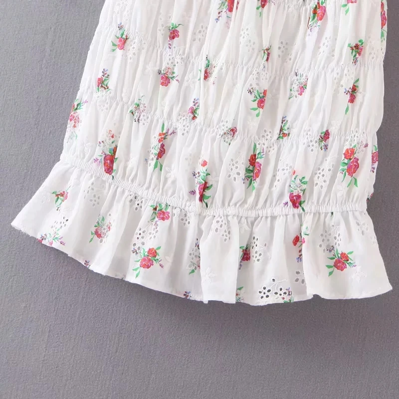 Summer dress Vintage boho embroidery Floral dress casual ruffle vestidos korean retro ladies dress