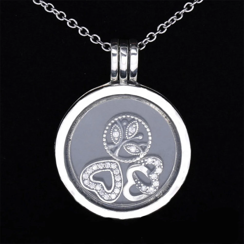

Real 925 Sterling Silver Necklace Love Heart & Family Petites Charm Locket Necklace For Women Wedding Gift Fine Jewelry