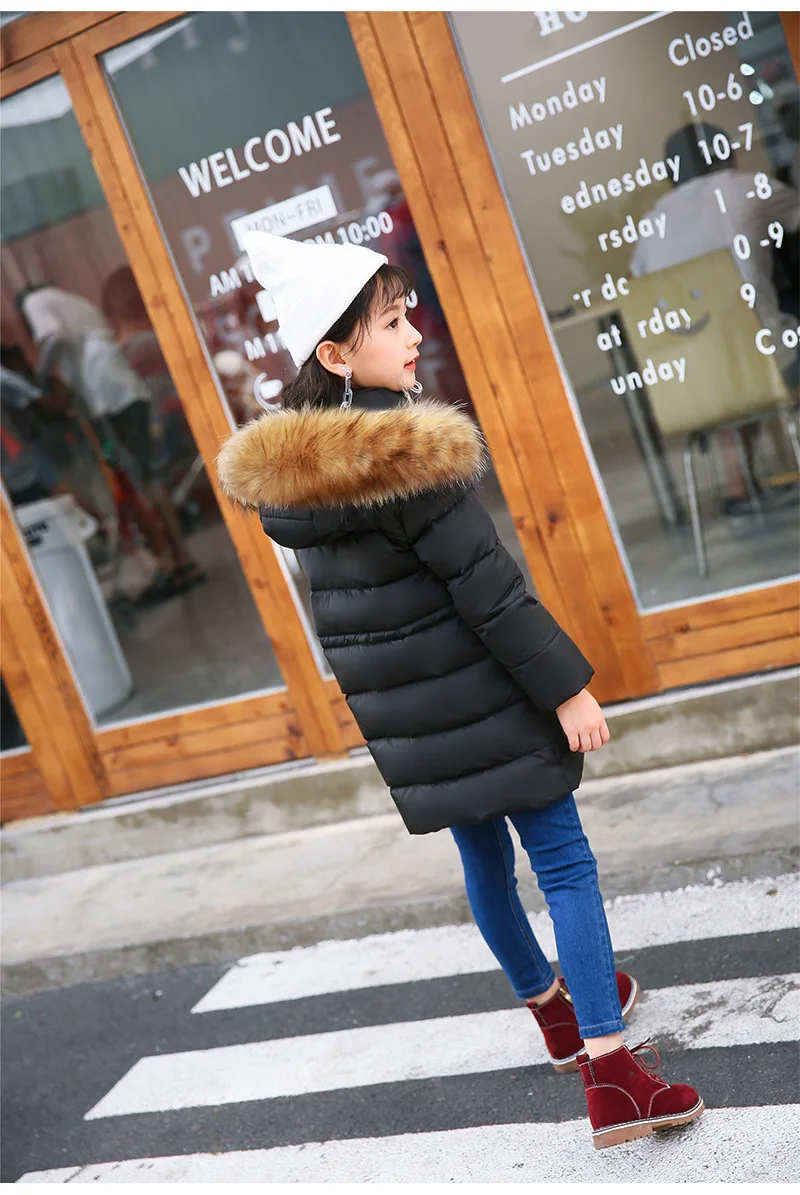 Детские пуховики г., новое длинное плотное пальто с меховым воротником для мальчиков и девочек, зимняя куртка-пуховик для девочек-подростков