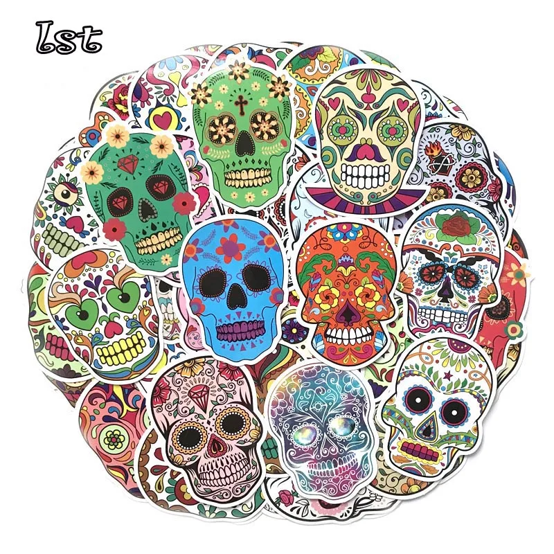 

LST 50 PCS Colorful Horror Skull Sticker For Computer Laptop Luggage Bags Bike Car Styling Cool Toys Doodle Creative Stickers
