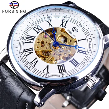 

Forsining Classic Royal Design Roman Number Black Leather Belt Golden Gear Movement Mens Mechanical Watch Top Brand Luxury Clock