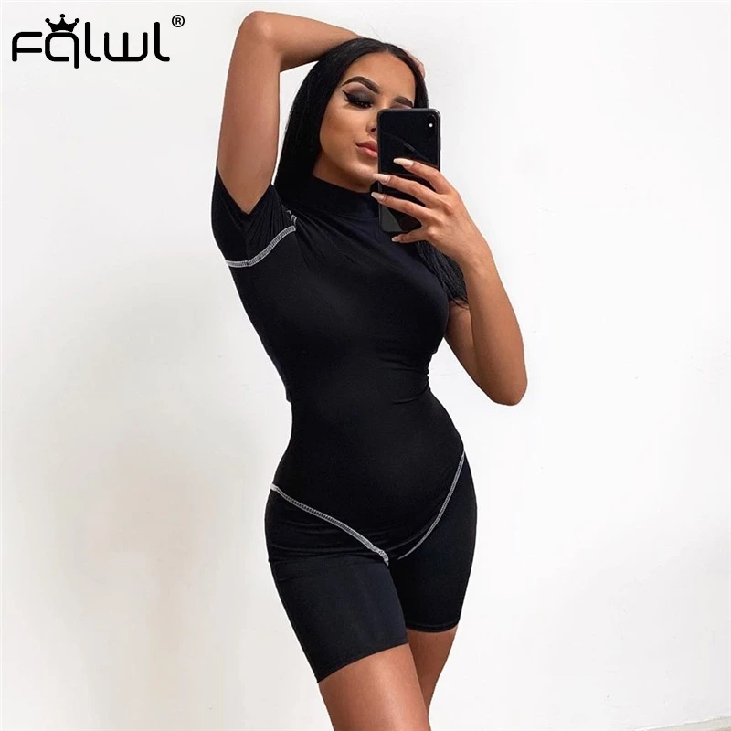 FQLWL Уличная Сексуальная Bodycon Короткий комбинезон для женщин игровая одежда черный фитнес тощий Байкер Летний комбинезон женский s комбинезон женский