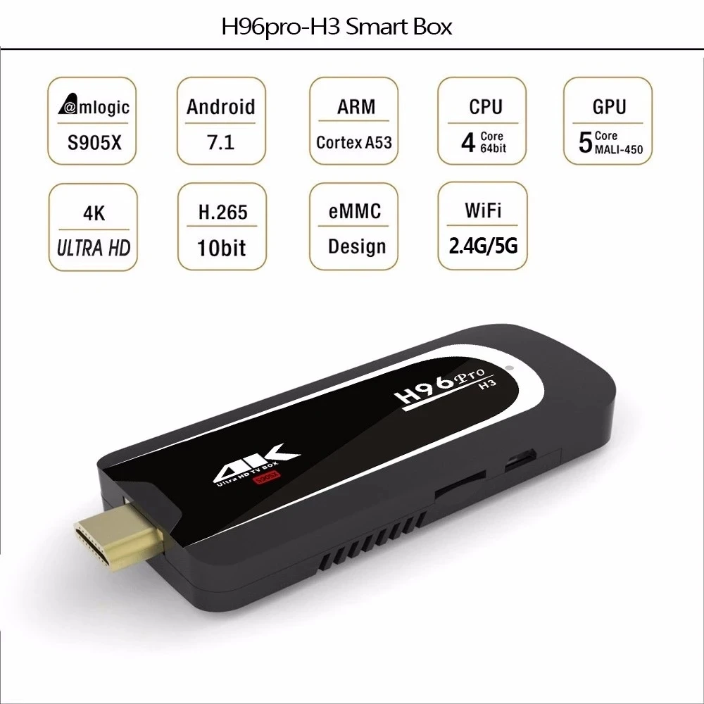 Ilebygo HD подвесная ТВ-палка сети Декодер каналов кабельного телевидения H96 Pro H3 Amlogic S905X Смарт Android 7,1 ТВ коробка 2,4 г 5.G Wi-Fi и Bluetooth