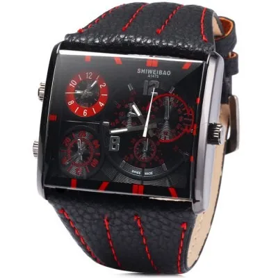 Mens Shiweibao Watch Mothership Leather 3 Dual Time Chronograph Date