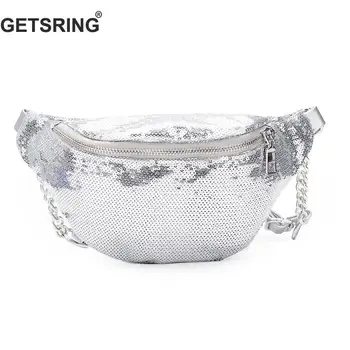 

GETSRING Women fanny Pack Belt Bag Waist Bag Pink Black bags for Women 2018 Chest Bag Bling Sequin Belt New Slanting Vintage