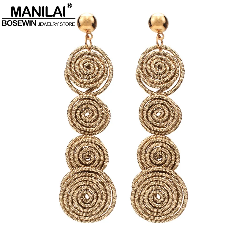 MANILAI 2018 Trendy Charm Spiral Alloy Dangle Earings Fashion Metal Statement Earrings Woman Wholesale Jewelry Gift