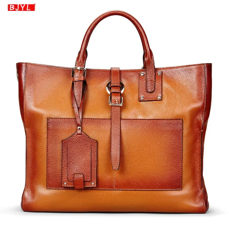 

BJYL 2019 new genuine leather women briefcase female shoulder bag business laptop handbag tide soft leather Messenger bags