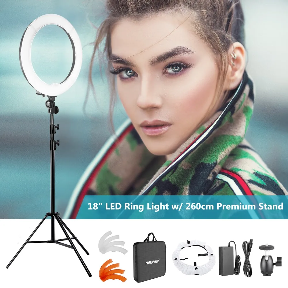 

Neewer Camera Photo SMD LED Ring Light Kit for Video Portrait and Photography Lighting 48cm 240pcs LED Dimmable Ring Video Light
