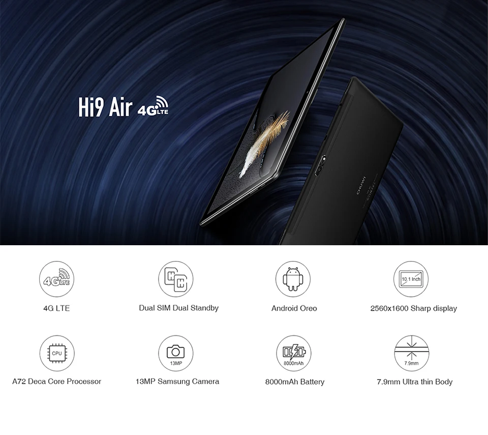 CHUWI Hi9 Air 10,1 дюймов Android 8,0 планшетный ПК MT6797 X20 Deca Core 4 Гб ОЗУ 64 Гб ПЗУ двойной wifi 4G LTE планшет телефонный звонок gps ips