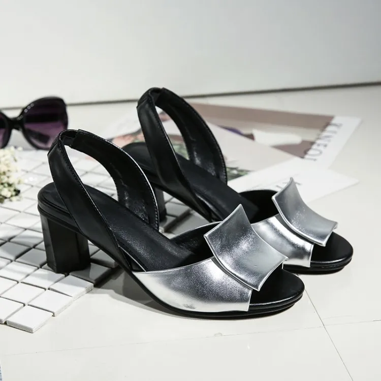 New 2019 Slingback Sandals Women Brand Mixed Colors Back Strap Summer Shoes Woman Thick Heels Sandals Footwear Big Size 34-43