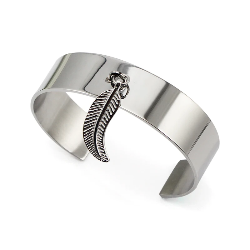 Мода Открыть Браслет манжета простой серебряный браслет с подвеской лист Femme Jewelry