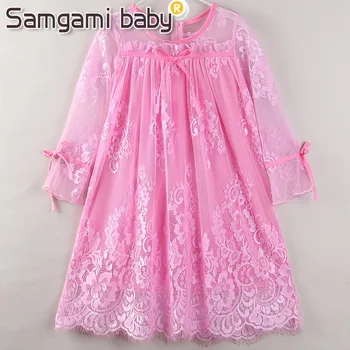 

SAMGAMI BABY Toddler Girl Clothes Girls Pure Color Lace Flowers Princess Dresses Kids Clothes Outfit Children Dress Size 1-6Y